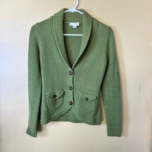 LOFT Petite XS Shawl Collar Green Knit‎ Cardigan Sweater Pockets Casual